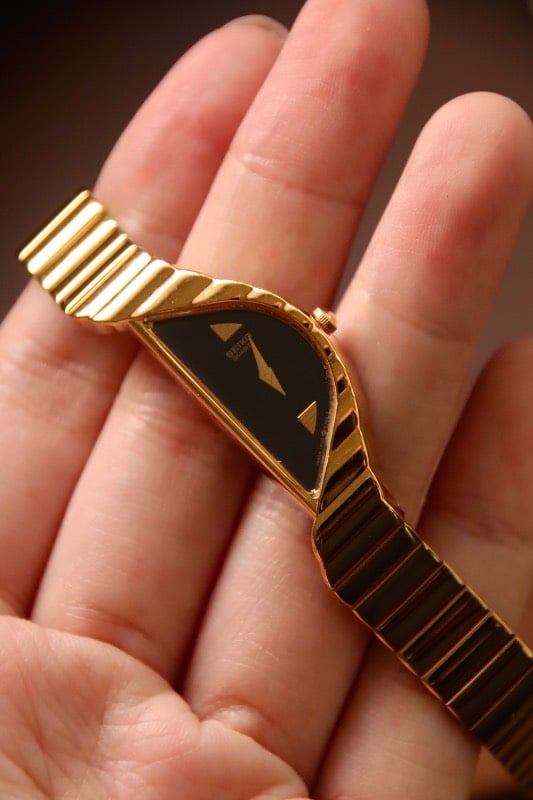 RARE Seiko Half Moon Vintage Watch  - Gold with Black Dial