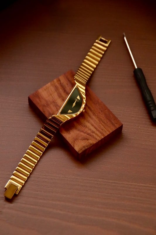 RARE Seiko Half Moon Vintage Watch - Gold with Black Dial