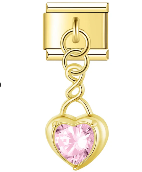 CHARM DORADO  CORAZON ROSA