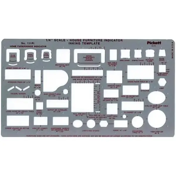 House Furniture Indicator Inking Template, 1/4" Scale