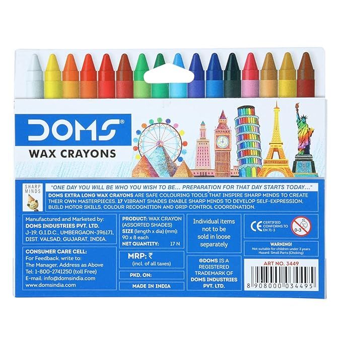 DOMS Jumbo Wax Cryons - Extra Long 12+1 Shades