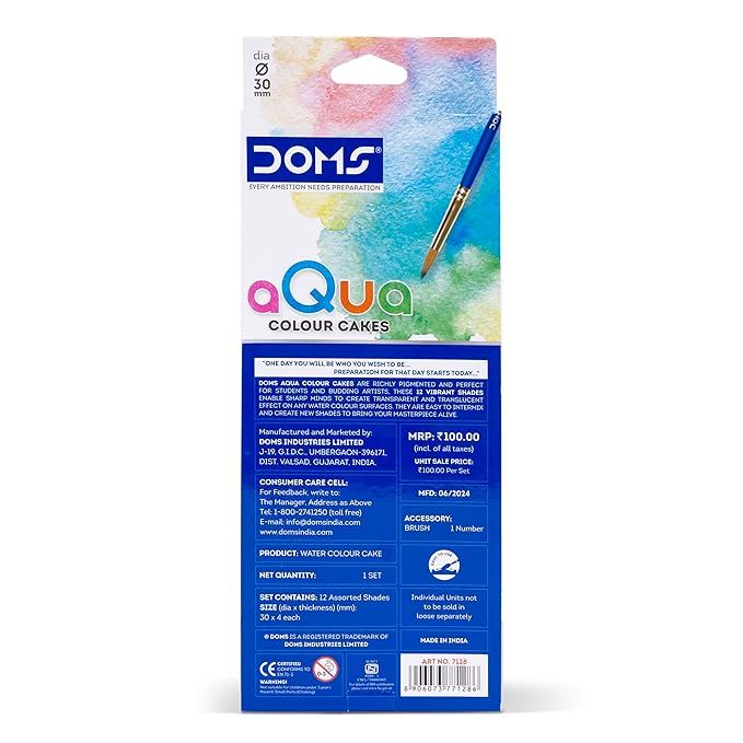 Doms 12 Shades 23 mm Water Colour Cakes