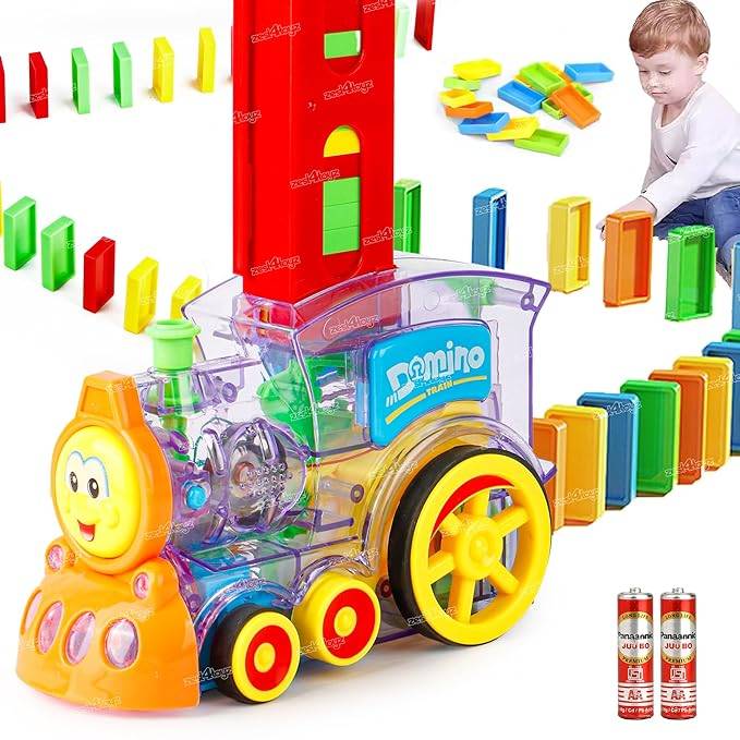 Domino Train Toy, 40 Pieces Domino Blocks Set for Kids Educational Game Play Set with Light & Sound Stacking Toy Block Set for 3-7 Year Old Toys for Boys Girls