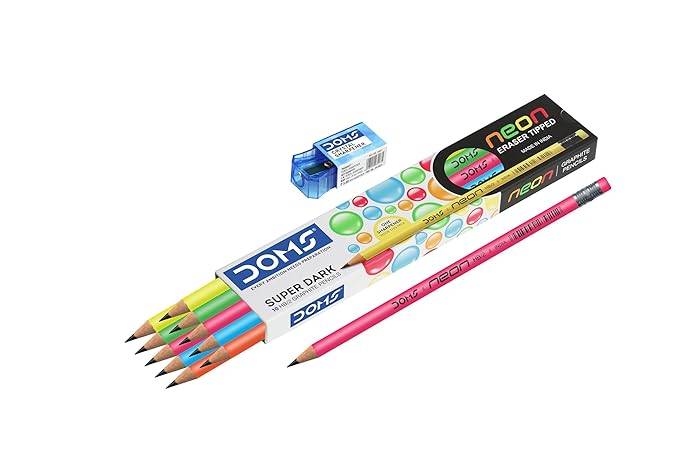 DOMS Neon Eraser Tipped Pencils