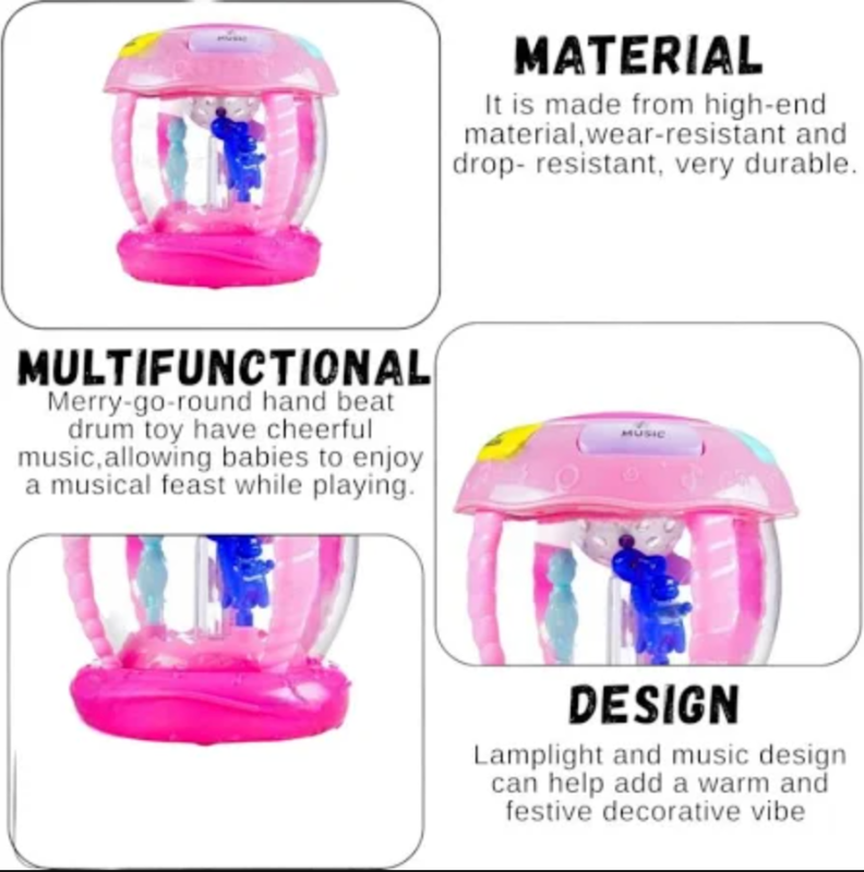 Musical Rolling Drum For Kids, Re-Chargable, Thinking, Flash Light, USB Charging (Multicolor)