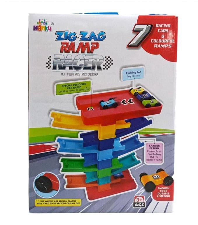 Car Racing Track Zig Zag Ramp Racer, Track Racer Gliding Car, 6 Levels Zig Zag Gliding Cars, Ramp Racing 4 Pcs Toy Cars with Track Racer -Mix Colour (10 Piece)