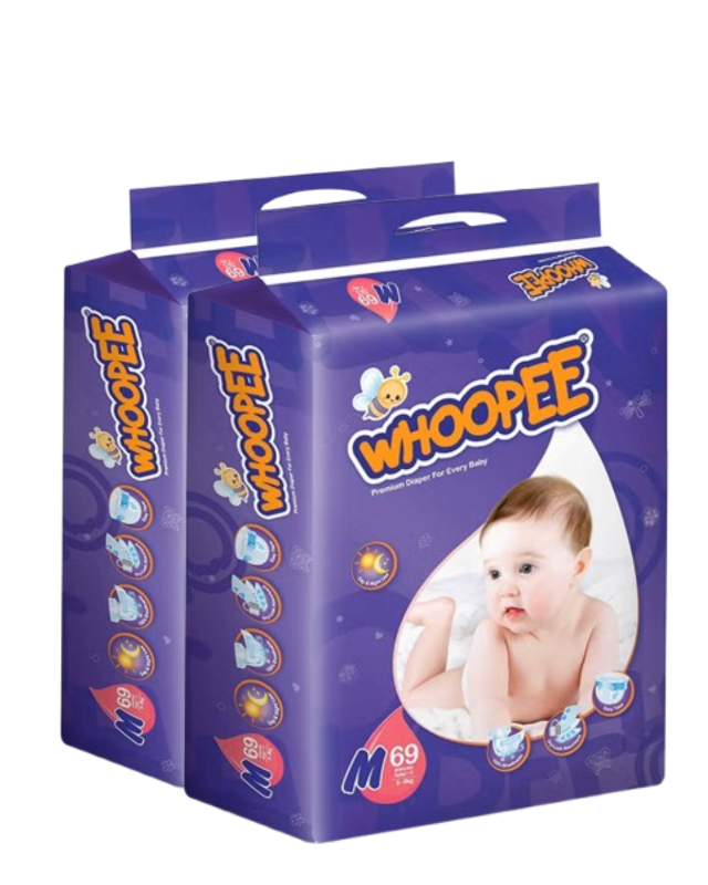 2 x 69 Pcs Whoopee Baby Diapers | Japanees Technology | Leak Proof | M Size | Free Cash on Delivery