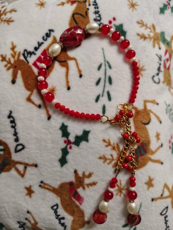 Elegant Red and Pearl Latkan Rakhi