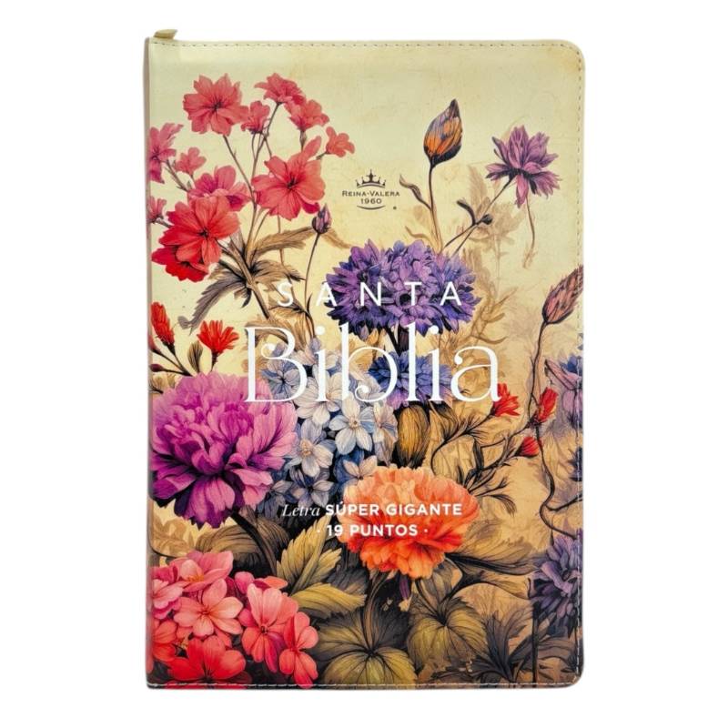 Biblia con Cierre Letra Súper Gigante 19 puntos Mediana RV1960 imit piel jardín vintage con índice y canto floral
