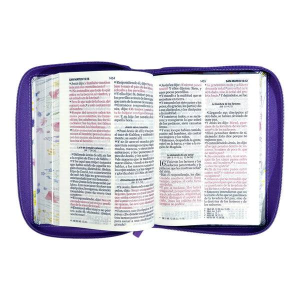 BIBLIA REINA VALERA 1960 SÚPER GIGANTE JARDIN CANTO PINTADO C/CIERRE INDICE IMIT PIEL DE ALTA CALIDAD MORADO