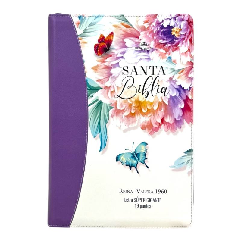 BIBLIA REINA VALERA 1960 SÚPER GIGANTE JARDIN CANTO PINTADO C/CIERRE INDICE IMIT PIEL DE ALTA CALIDAD MORADO
