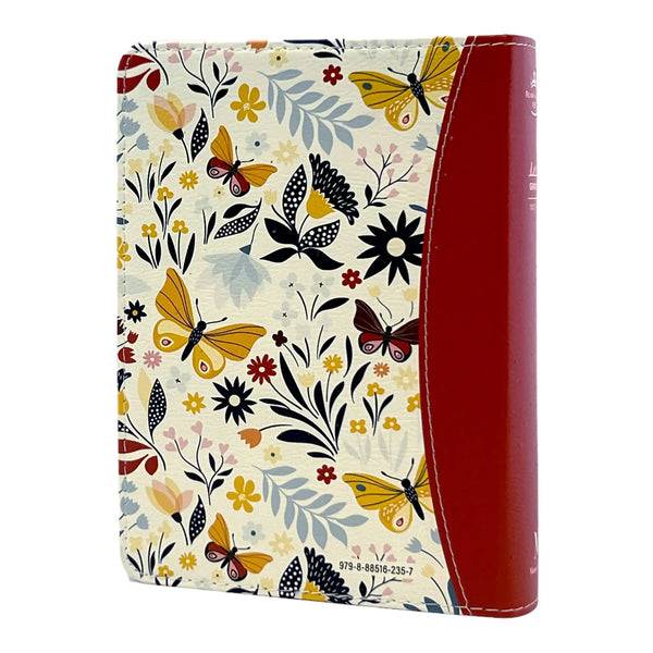 Biblia Reina Valera 1960 tamaño portátil Letra Grande 11 puntos Imitación Piel floral naranja. Canto pintado. Colección Primaveral.