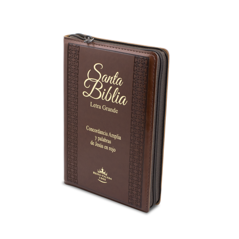 Biblia Reina Valera 1960 letra grande con estuche marrón e índice, filo Dorado