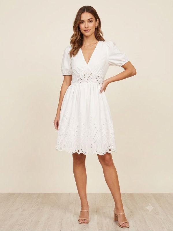 Vestido blanco con detalle de encaje