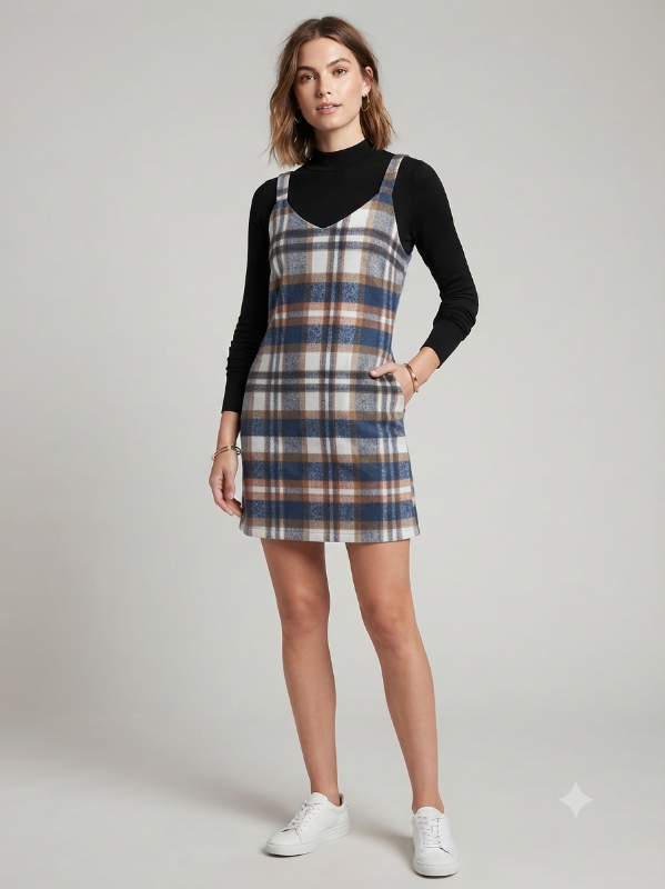 Conjunto de Vestido a cuadros con blusa negra