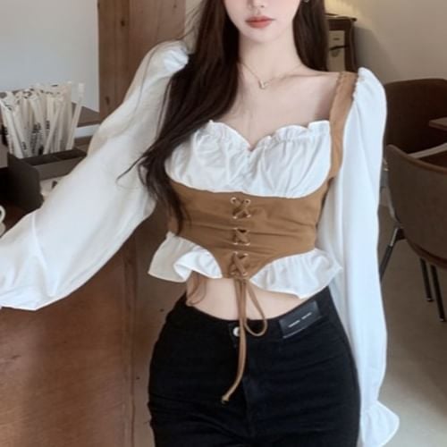 Camisa manga larga para dama con chaleco