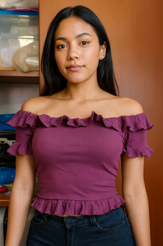 Blusa off-shoulder con volantes superiores