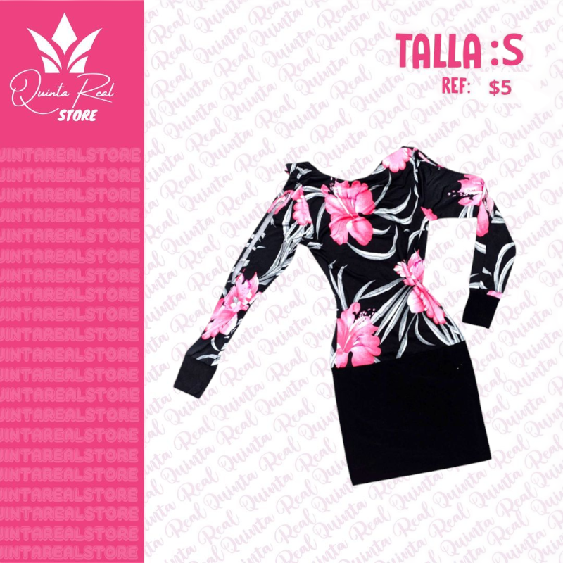 Vestido manga larga con diseño de flores