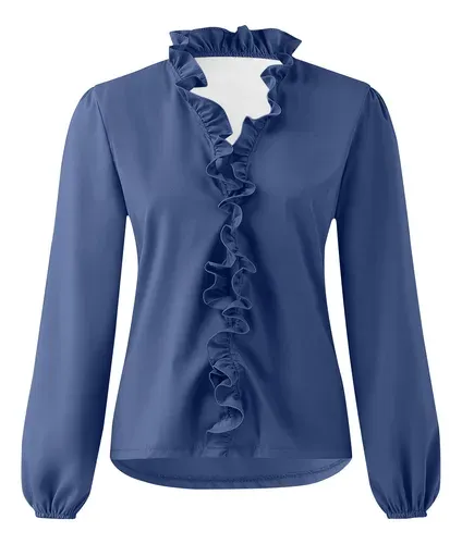 Blusa de manga larga con volantes delanteros