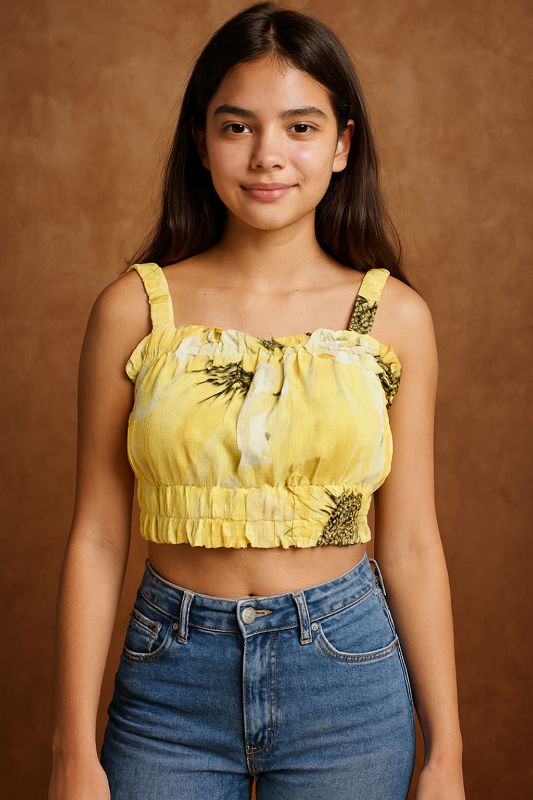 Blusa crop sin mangas con diseño de girasoles