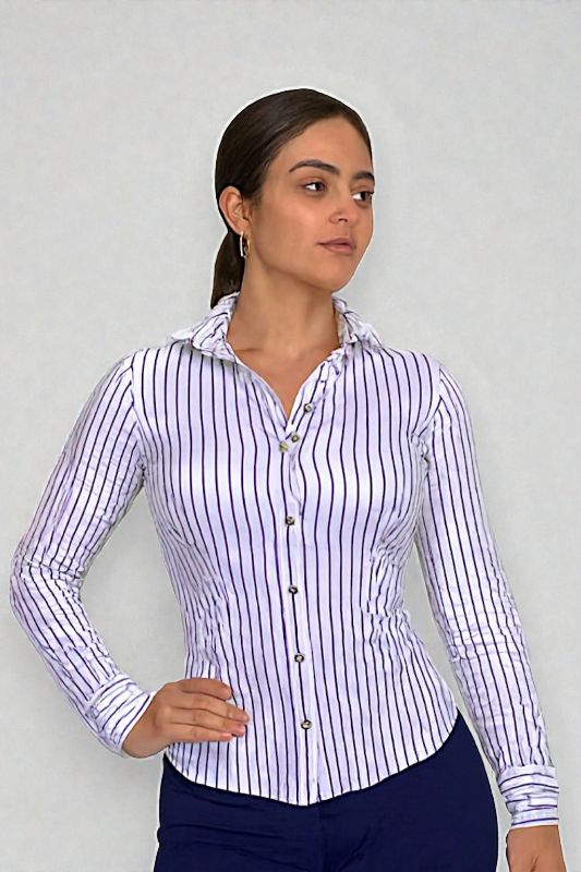 Camisa manga larga para Dama con líneas verticales