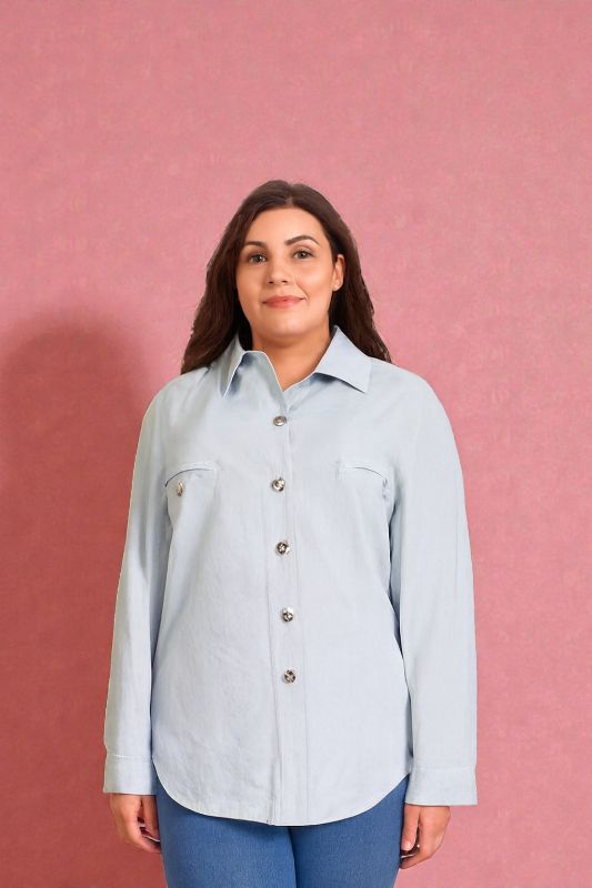 Camisa para Dama manga larga con botones plateados