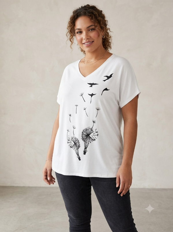 Franela para dama con diseño de aves