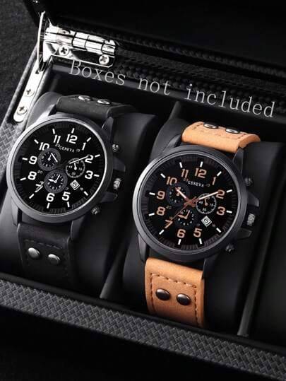 Reloj de cuarzo con correa de cuero para caballero