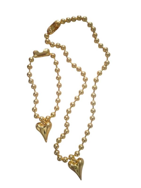 Juego de Collar y pulsera balines con dije de corazón