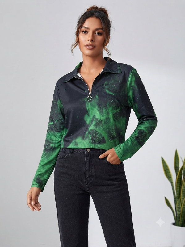 Sueter con estampado con cierre frontal