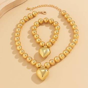 Juego de Collar y pulsera balin con dije de corazón