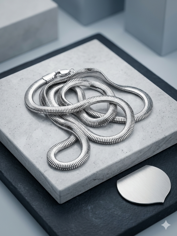 Cadena piel de serpiente plateada unisex