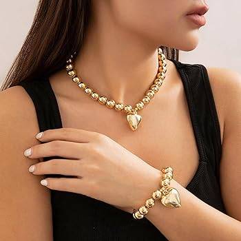 Juego de Collar y pulsera balin con dije de corazón