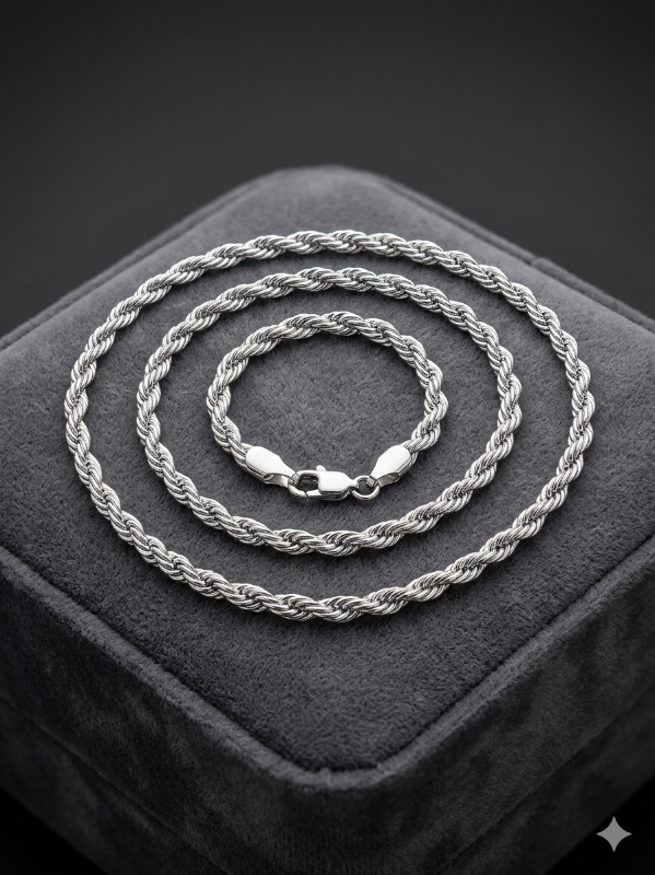 Cadena tejida Unisex plateada