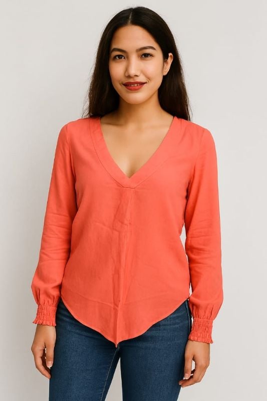 Blusa manga larga con cuello en V Shein