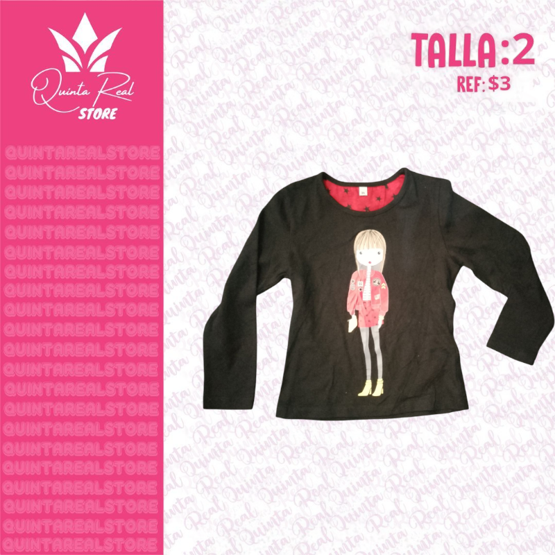 Franela para niña manga larga con diseño estampado