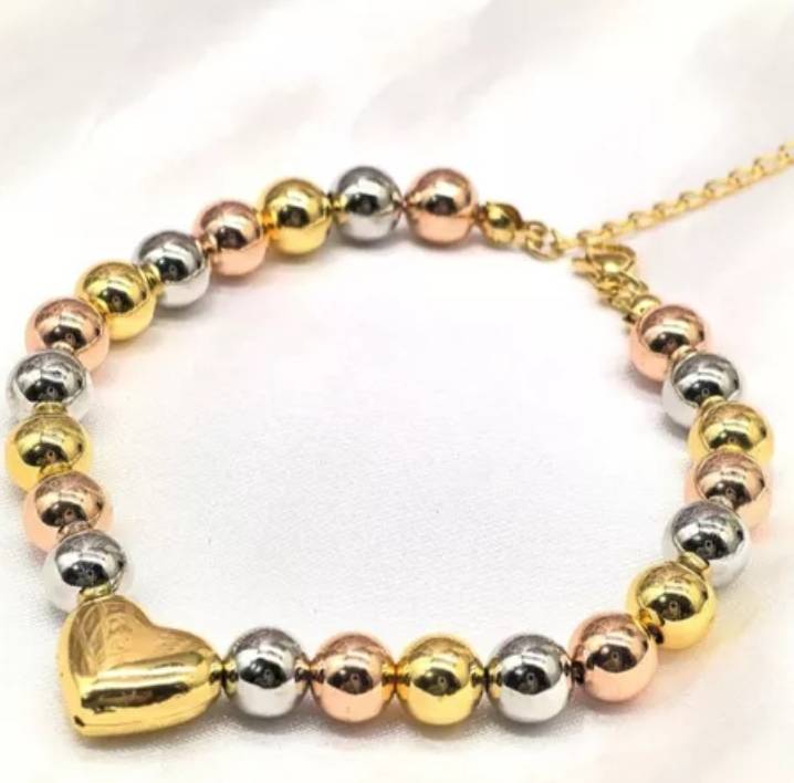 Pulsera  de Balin con dije de Corazón dos tonos