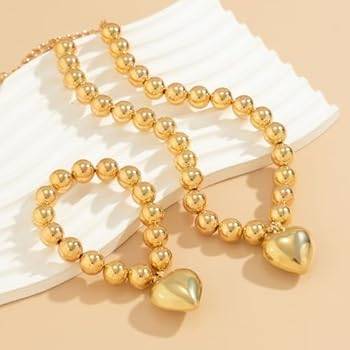 Juego de Collar y pulsera balin con dije de corazón