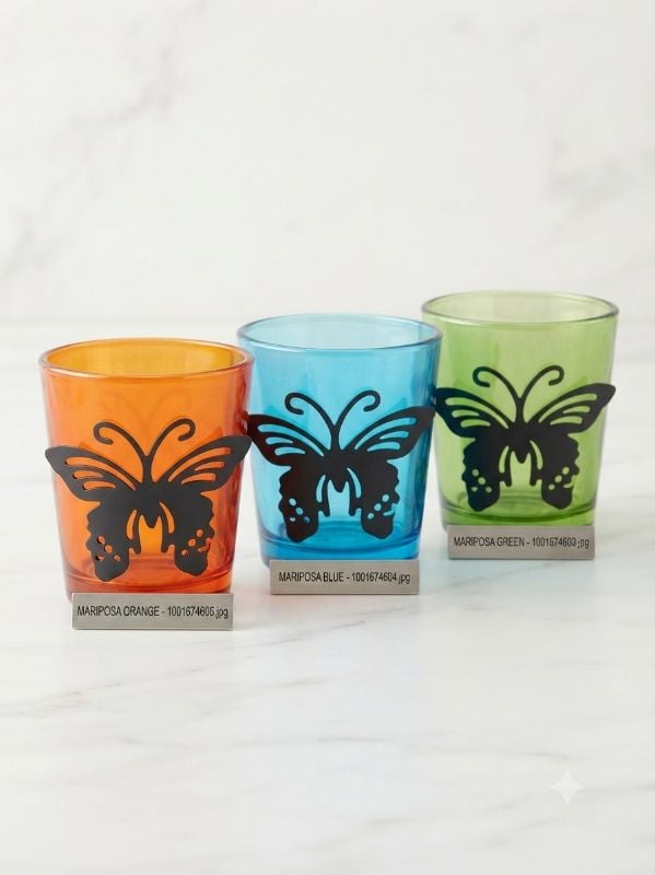 Portavela de Vidrio con detalle de mariposa
