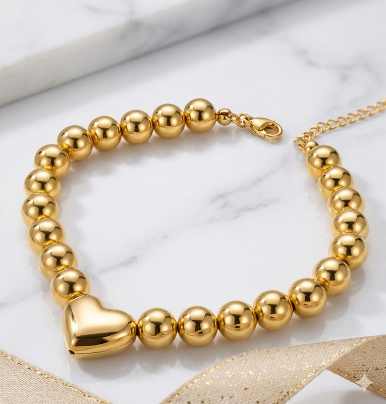 Pulsera  de Balin con dije de Corazón dos tonos