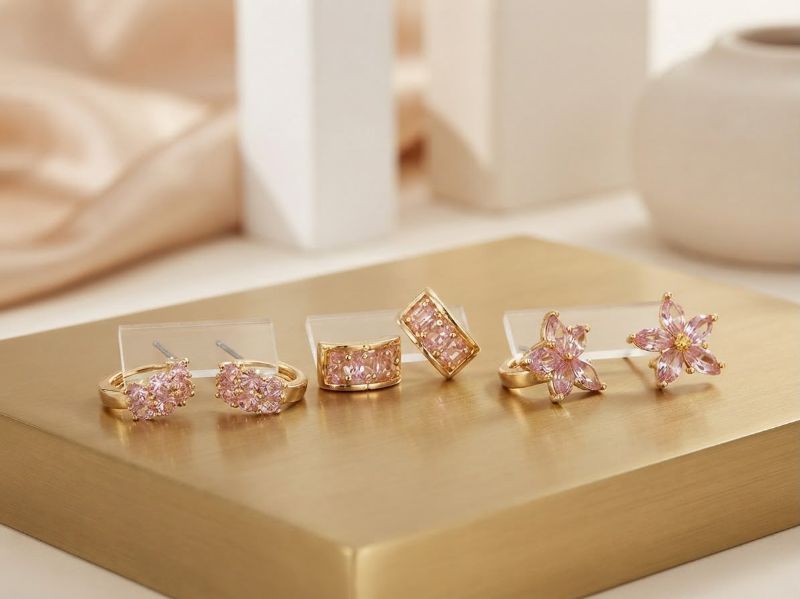 Huggies con piedras rosadas