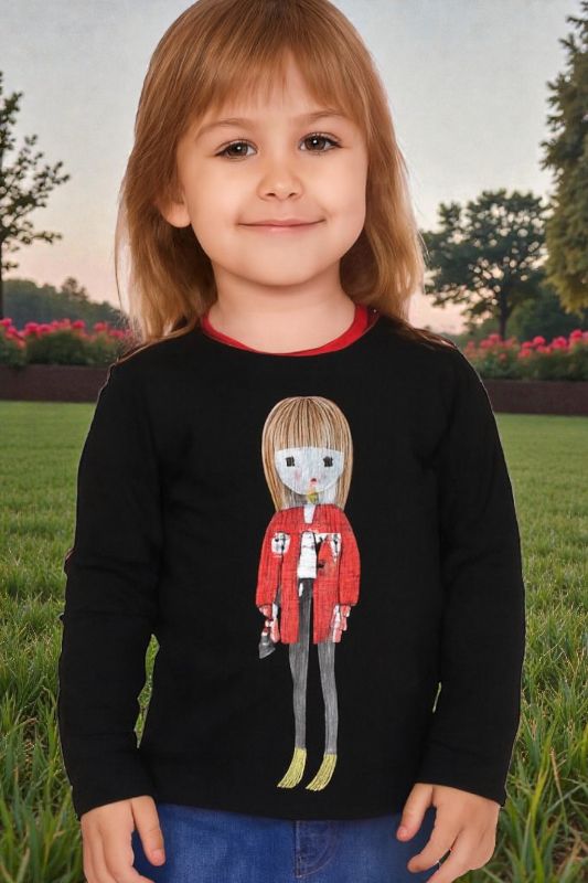 Franela para niña manga larga con diseño estampado