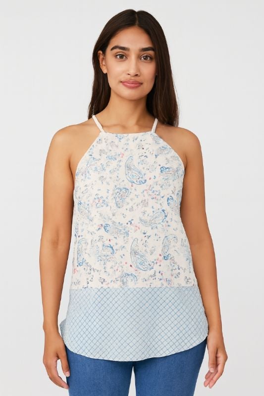 Blusa sin mangas con escote halter y cuello alto