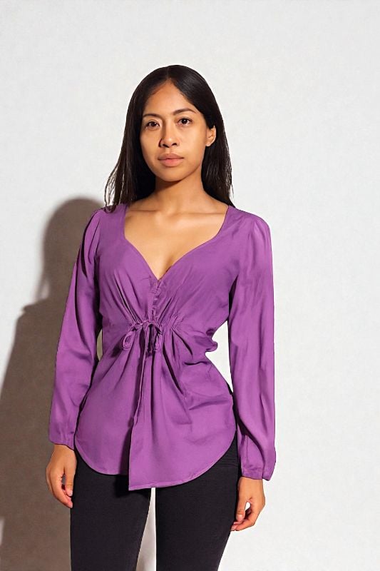 Camisa para dama manga larga con cintura ajustable