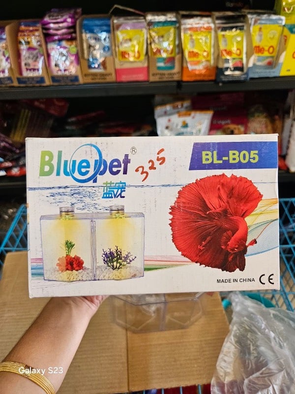 All in One Betta Dream Tank with Double Waterproof Led Light, Small Mini Fish Tank with 2 Compartments for Goldfish & Betta Fish (BL - B05)