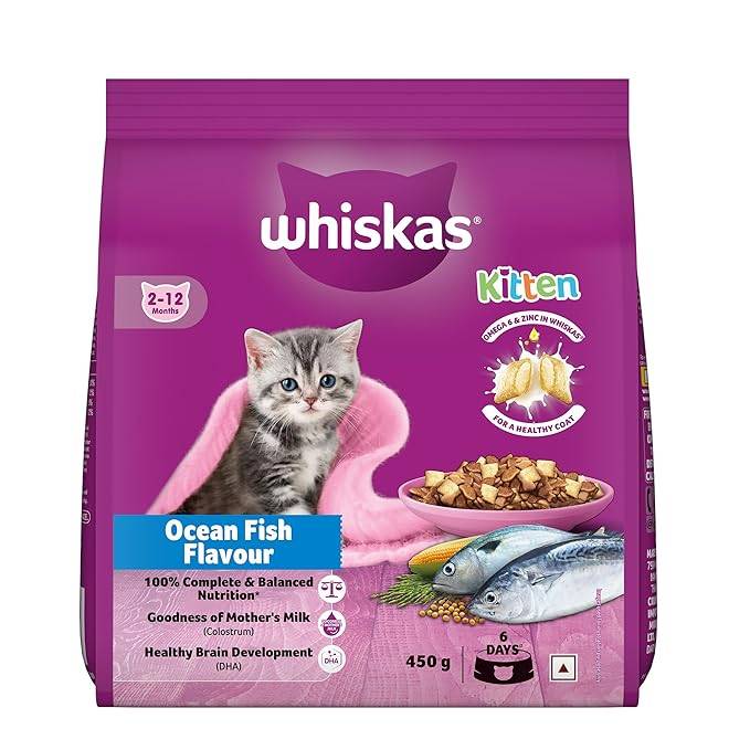 Whiskas Junior Mother Cat & Kitten (2-12 Months) Dry Cat Food, Ocean Fish Flavour, 450 g, Contains 41 Essential Nutrients, Complete & Balanced Nutrition for Mother Cats & Kittens