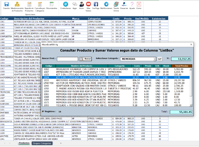 Sumar segun Criterios de ListBox