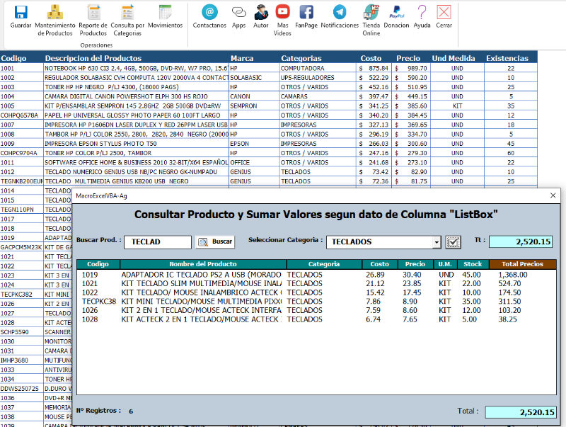 Sumar segun Criterios de ListBox