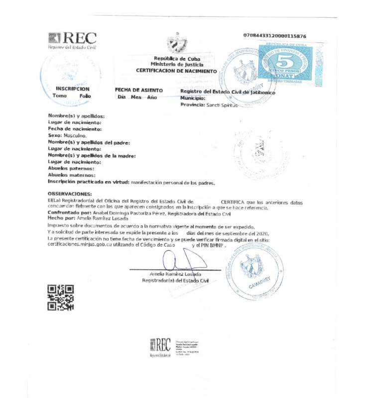 Certificación de Nacimiento