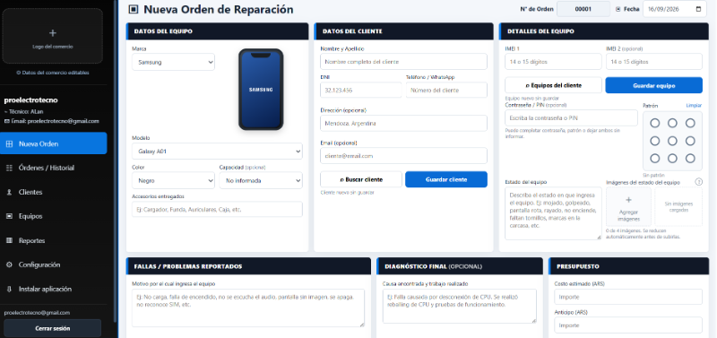 Soft de gestion para Talleres de reparacion de celulares